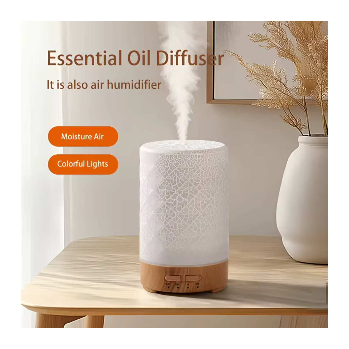 HAOYUNMA USB-Diffusor für ätherische Öle mit 7-Farben-Ambiente-Effekt und Timer, weißer Luftbefeuchter für Schlafzimmer und Büro - Bild 2