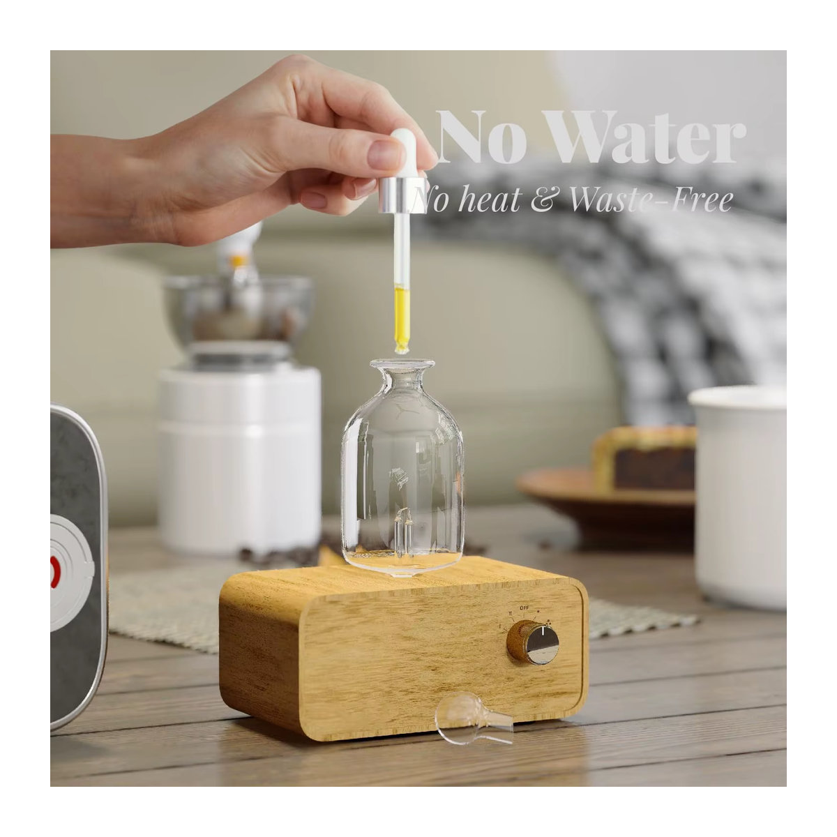 HAOYUNMA Wasserloser Ätherisches-Öl-Diffusor Elektrischer Duftspender mit USB-Anschluss aus Holz und Glas in Schwarz und Braun - Bild 2