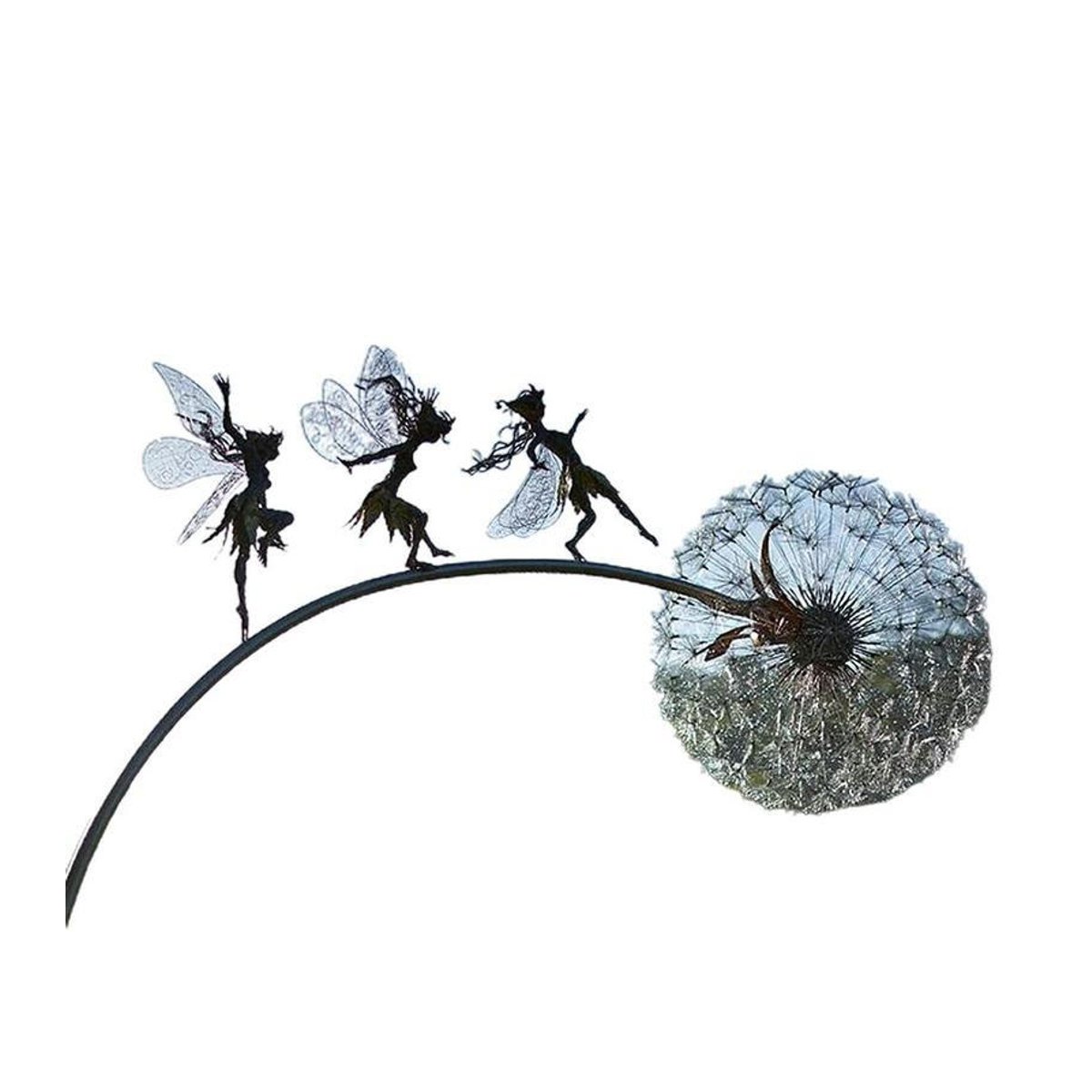 Happy Camp Blumen-Feengarten mit Löwenzahn-Figur und Feen-Miniaturskulpturen in Schwarz aus Edelstahl - Bild 8