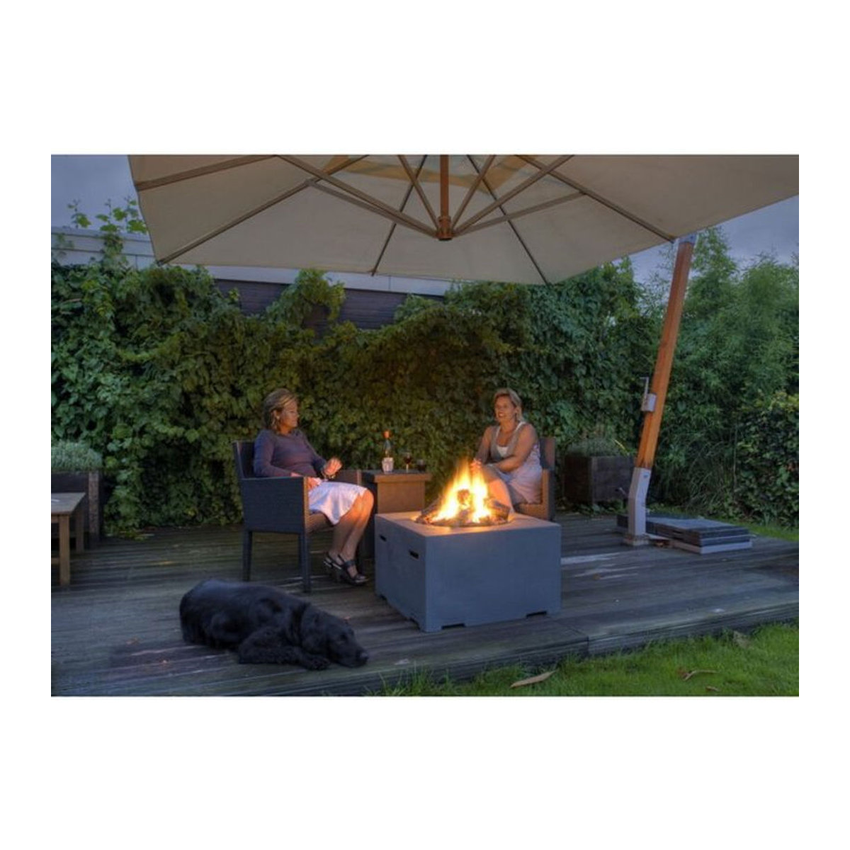 Happy Cocooning Mania Feuertisch quadratisch groß in Grau mit Beton-Optik und Edelstahl, B/H/T: 76 x 84 x 45 cm - Bild 1