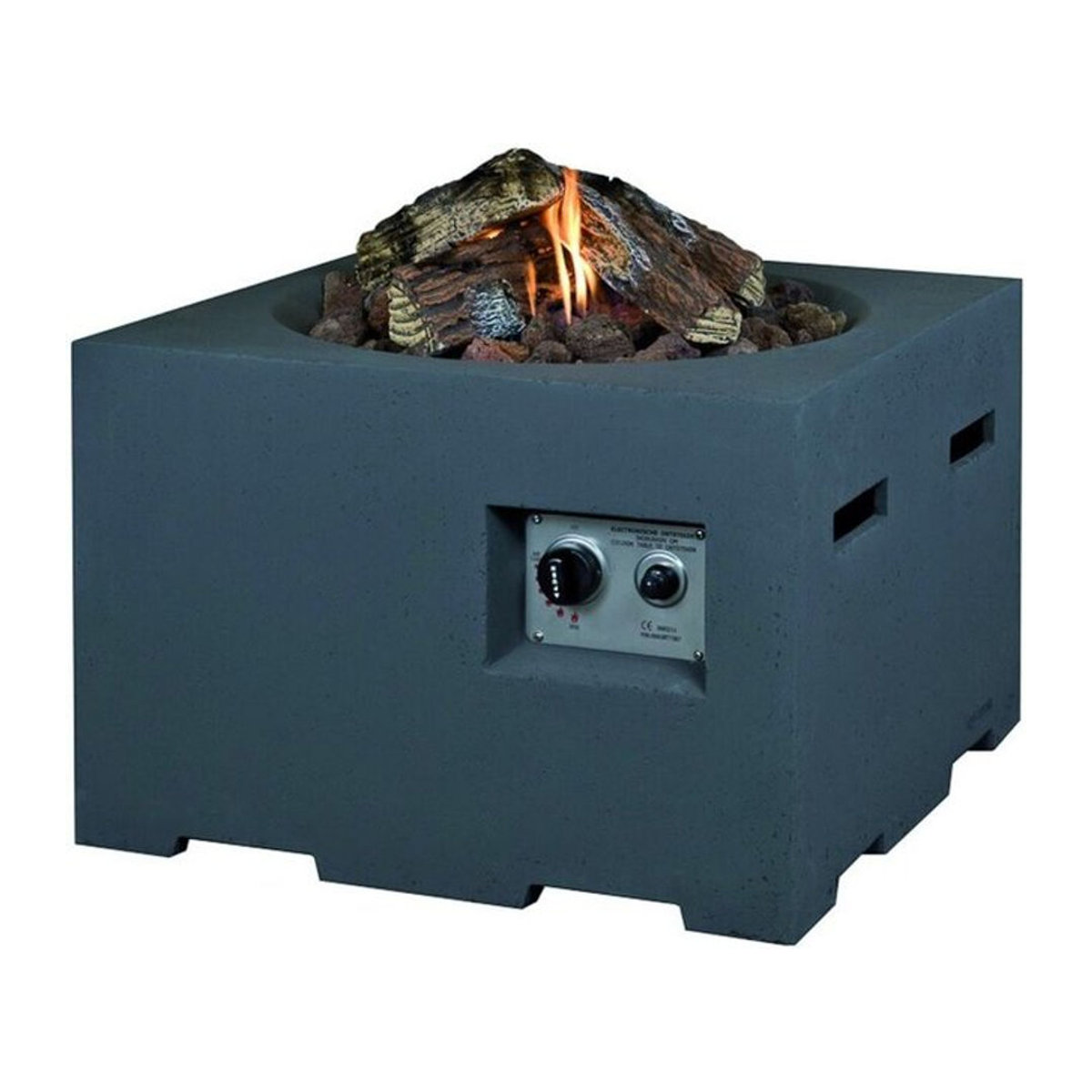 Happy Cocooning Mania Feuertisch quadratisch klein in Grau mit Beton-Optik und Edelstahl, B/H/T: 64 x 46 x 64 cm - Bild 1