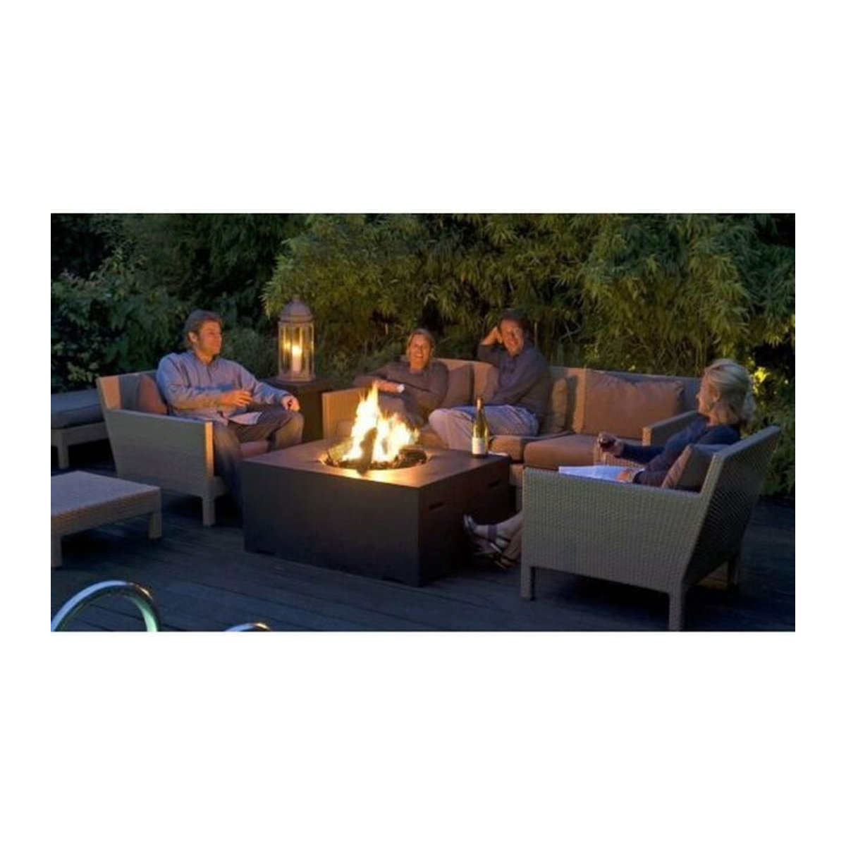 Happy Cocooning Mania Feuertisch rechteckig in Schwarz mit Beton-Optik und Edelstahl, B/T/H: 107 x 54 x 53 cm - Bild 1