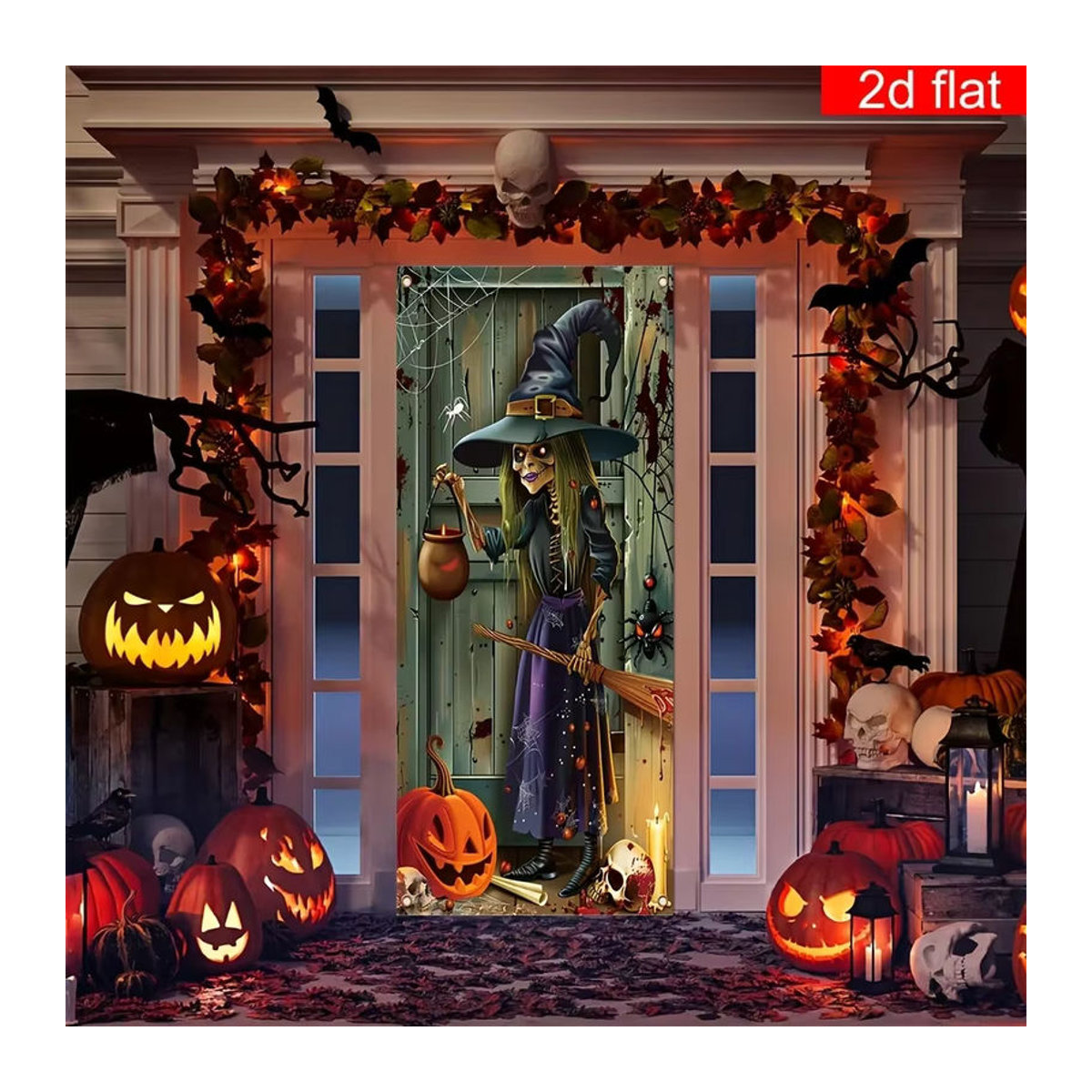Happy Halloween 2D-Flachbanner aus Textil in Mehrfarbig mit Hexen-Motiv, B: 180 cm, H: 90 cm - Bild 3