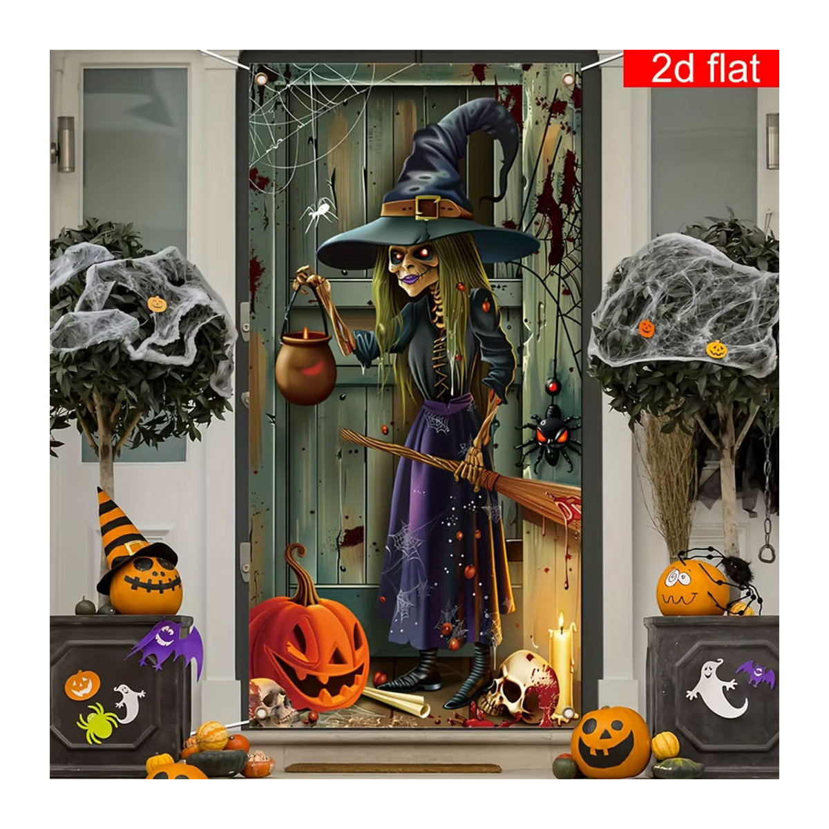 Happy Halloween 2D-Flachbanner aus Textil in Mehrfarbig mit Hexen-Motiv, B: 180 cm, H: 90 cm - Bild 4