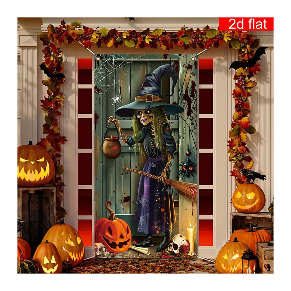 Happy Halloween 2D-Flachbanner aus Textil in Mehrfarbig mit Hexen-Motiv, B: 180 cm, H: 90 cm - Bild 5