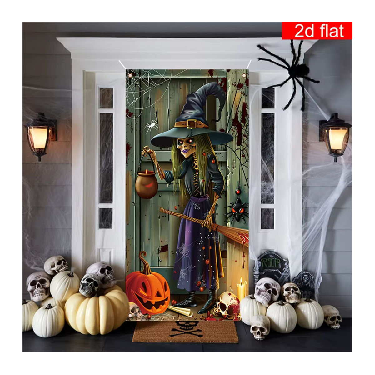 Happy Halloween 2D-Flachbanner aus Textil in Mehrfarbig mit Hexen-Motiv, B: 180 cm, H: 90 cm - Bild 6