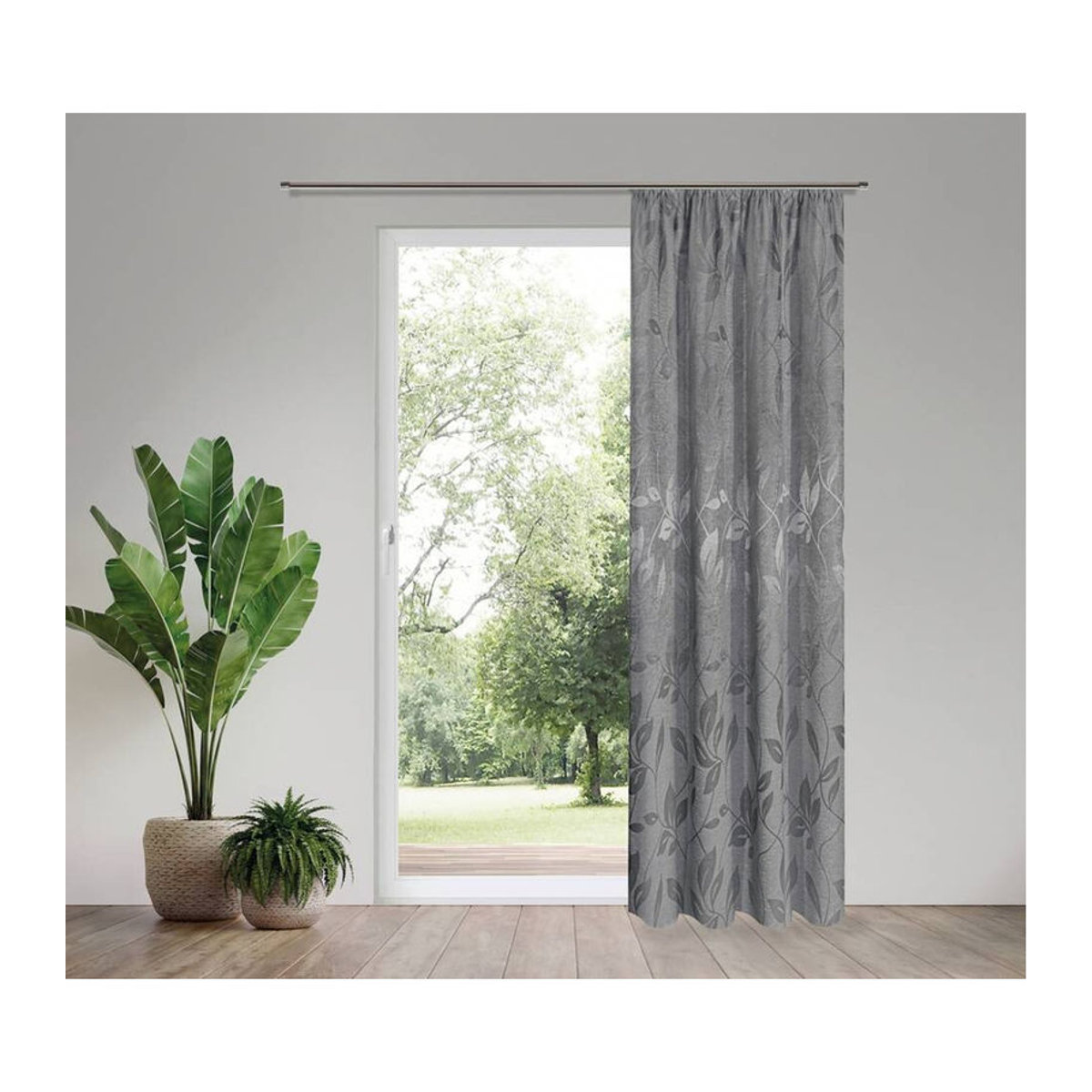 Happy Home Dekovorhang Blätter in Silber/Grau, lichtfilternd, B: 140 cm, L: 245 cm - Bild 3