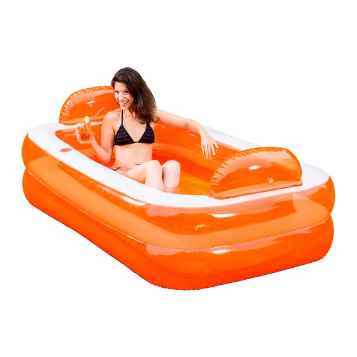 HAPPY PEOPLE Pool aus Kunststoff in Orange/Weiß, B/L/H: 122 x 195 x 50 cm - Bild 1