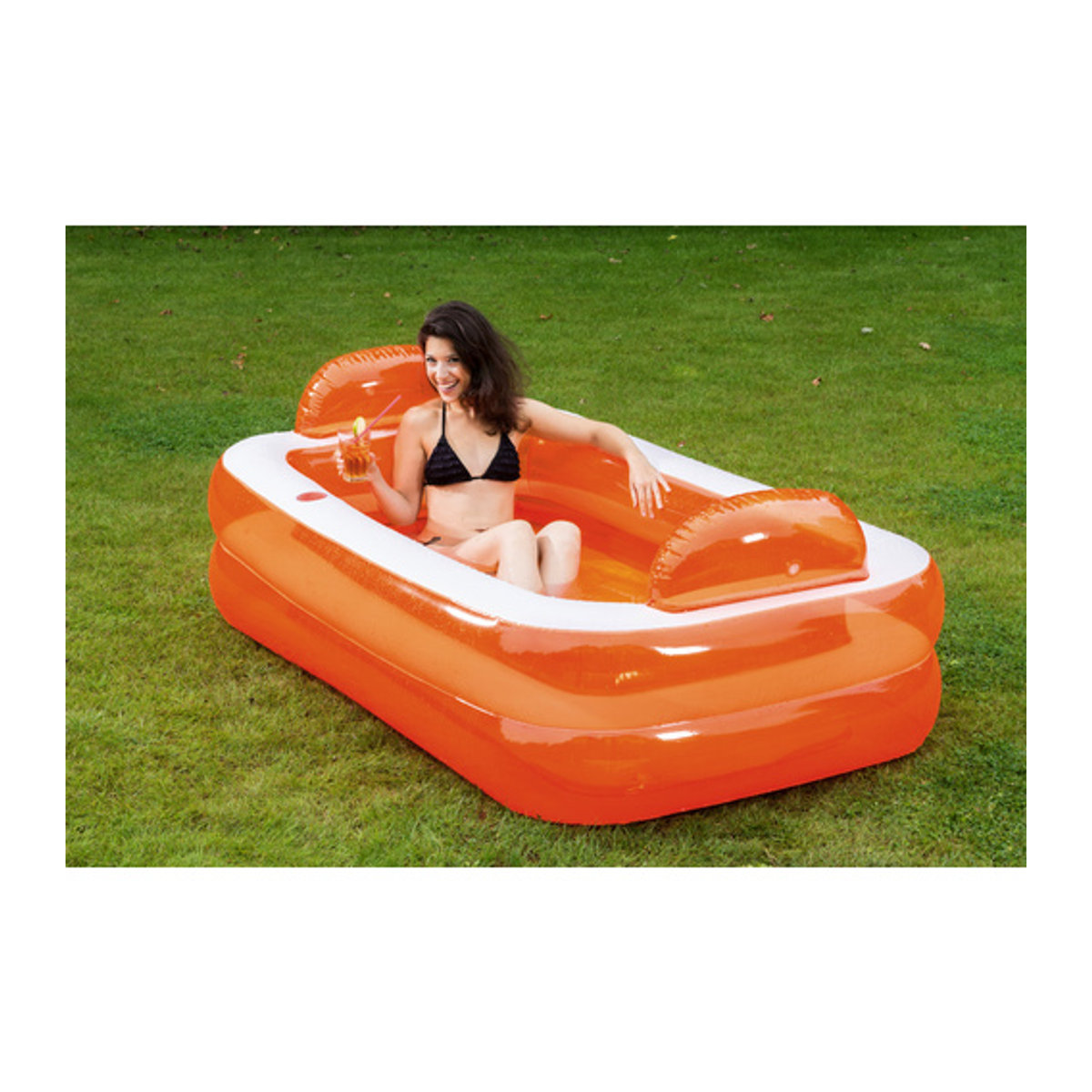 HAPPY PEOPLE Pool aus Kunststoff in Orange/Weiß, B/L/H: 122 x 195 x 50 cm - Bild 2