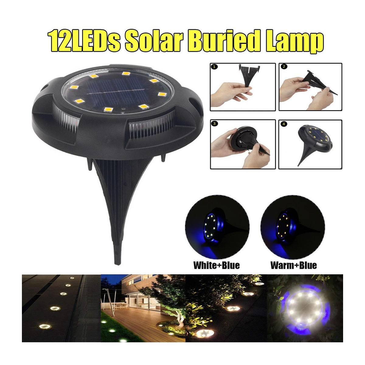 Happy6 Solar Wegeleuchte mit 12 LED für Garten und Terrasse, Blau, IP44 wetterfest - Bild 2