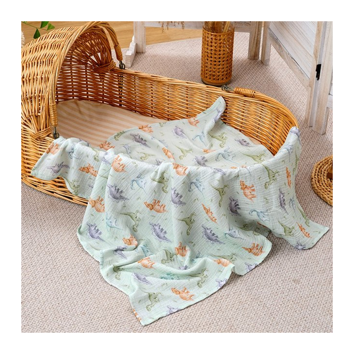 HappyFlute Babydecke aus Musselin-Baumwoll-Kaschmir-Mischung, superweich und 2-lagig, Grün, B/T: 80 x 80 cm - Bild 1