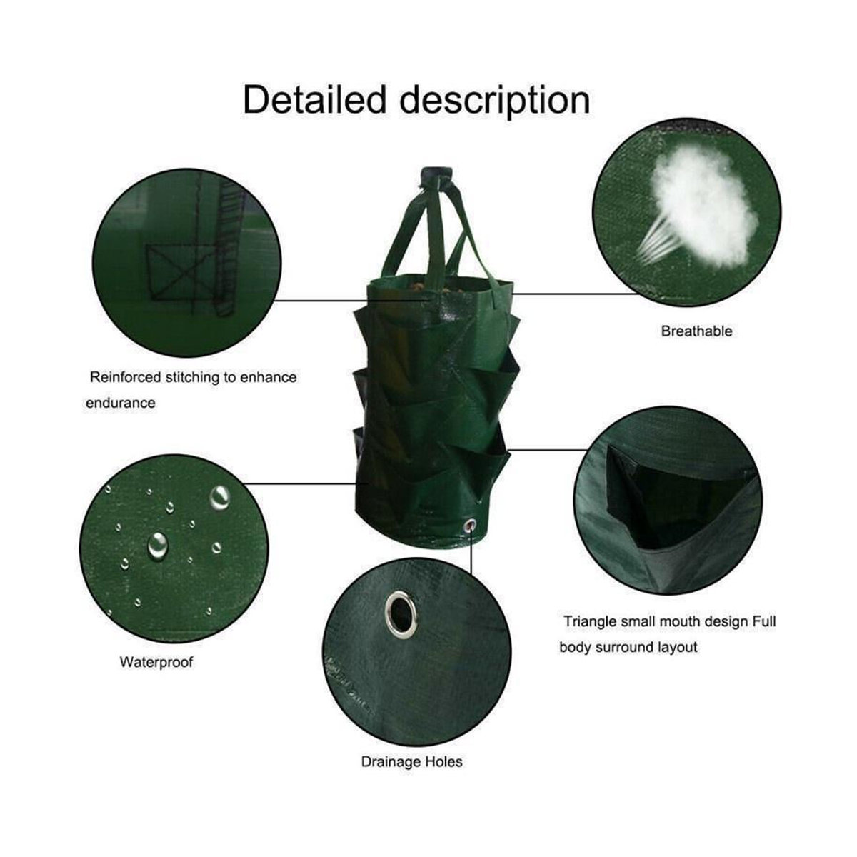 Happypilot Hängender Pflanzensack für Luftgarten, 3 Gallonen Pflanzkorb aus Kunststoff für Erdbeeren, Blumen und Pflanzen, erhältlich in Grün, Orange oder Gelb - Bild 4