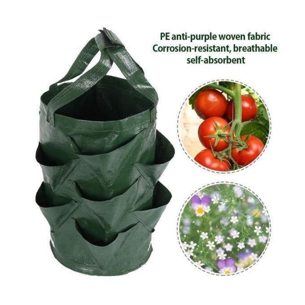 Happypilot Hängender Pflanzensack für Luftgarten, 3 Gallonen Pflanzkorb aus Kunststoff für Erdbeeren, Blumen und Pflanzen, erhältlich in Grün, Orange oder Gelb - Bild 6