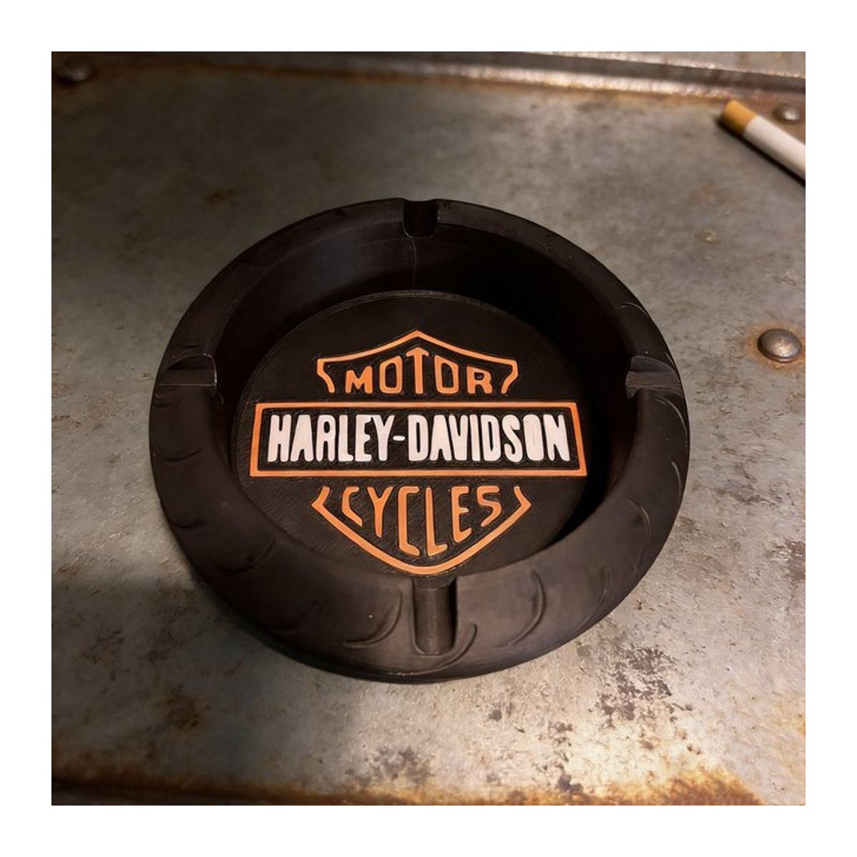 Harley-Davidson Aschenbecher in Reifendesign, 3D-gedruckt, Schwarz - Bild 1