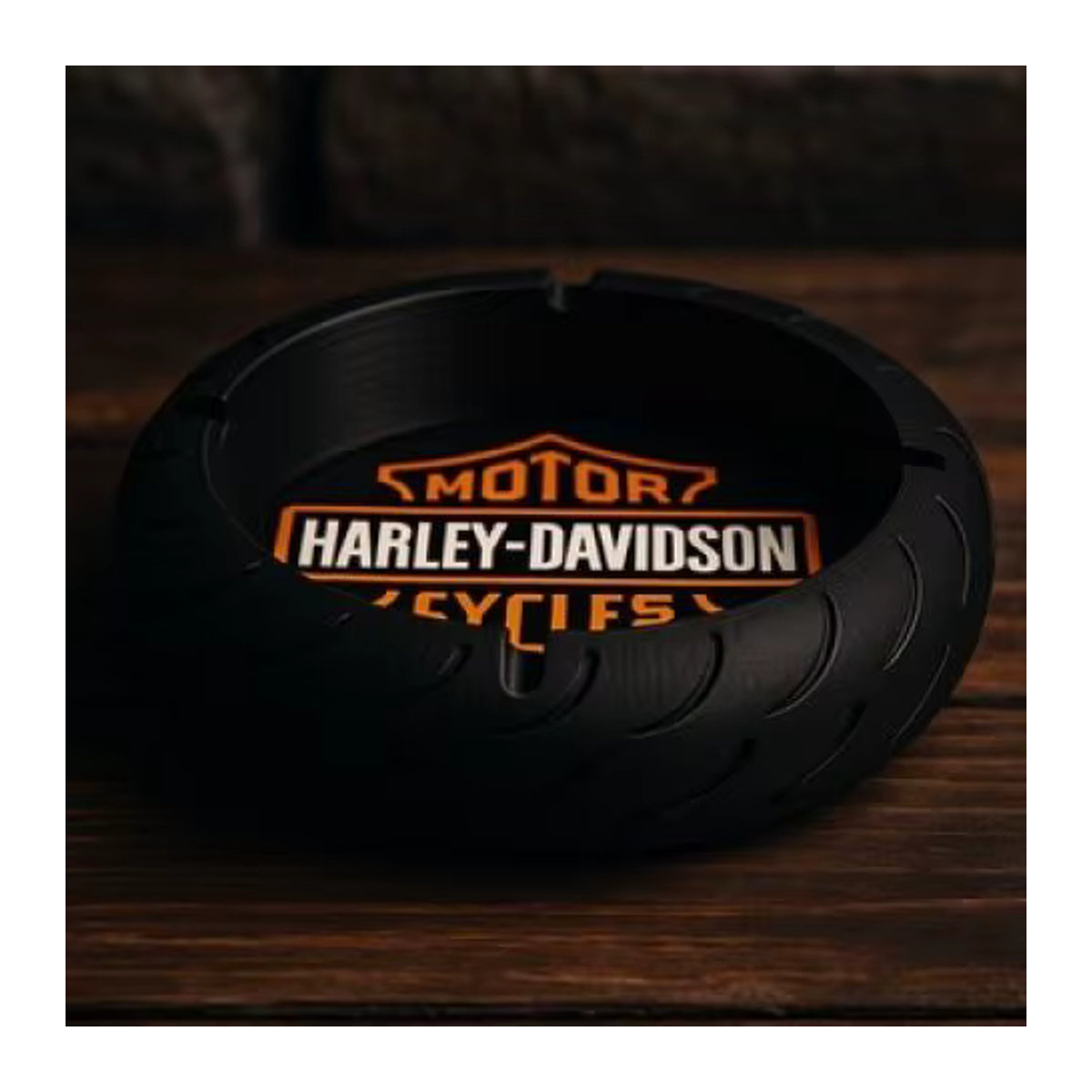 Harley-Davidson Aschenbecher in Reifendesign, 3D-gedruckt, Schwarz - Bild 2