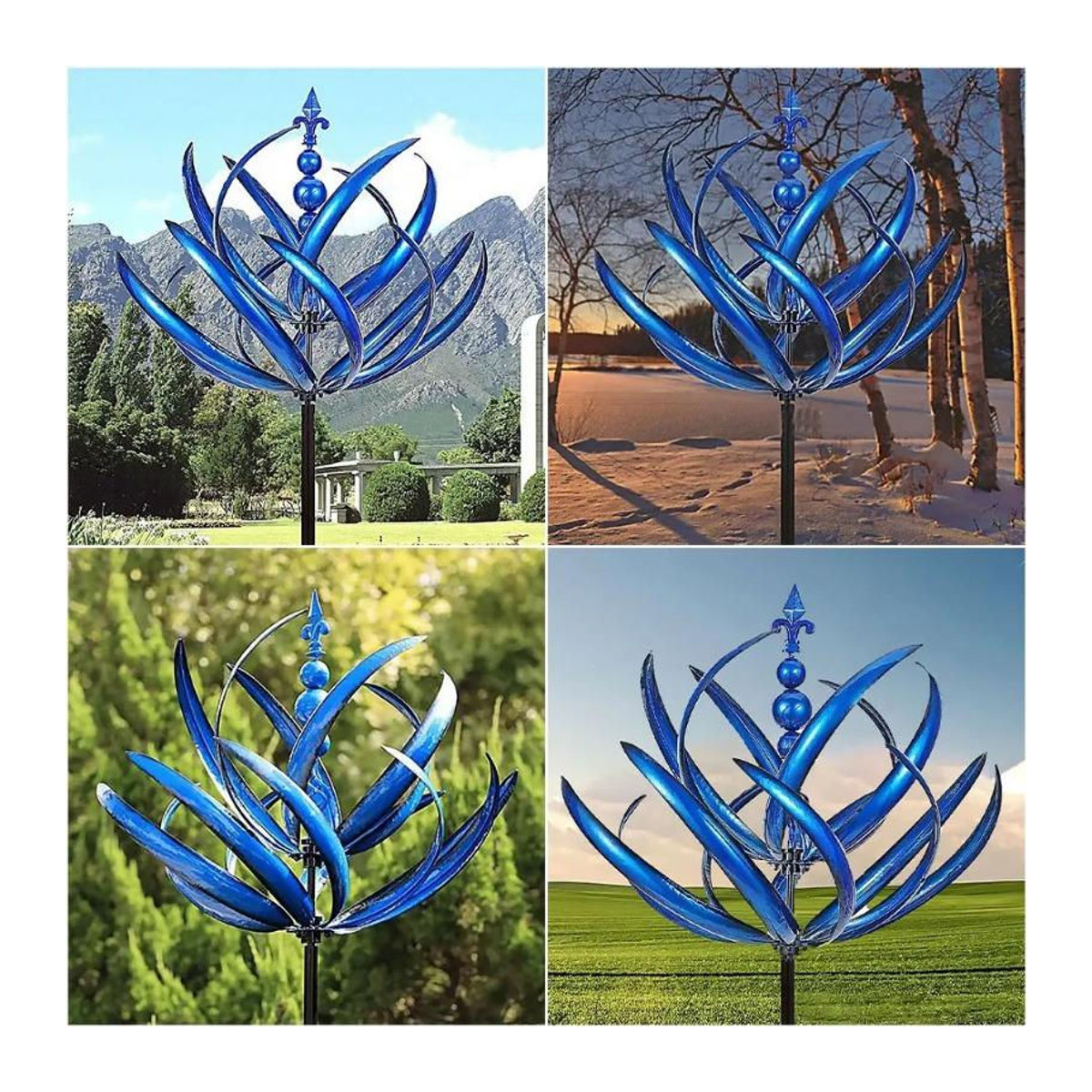 Harlow Windrad aus Metall als kinetische Skulptur und Gartendeko in Blau - Bild 2