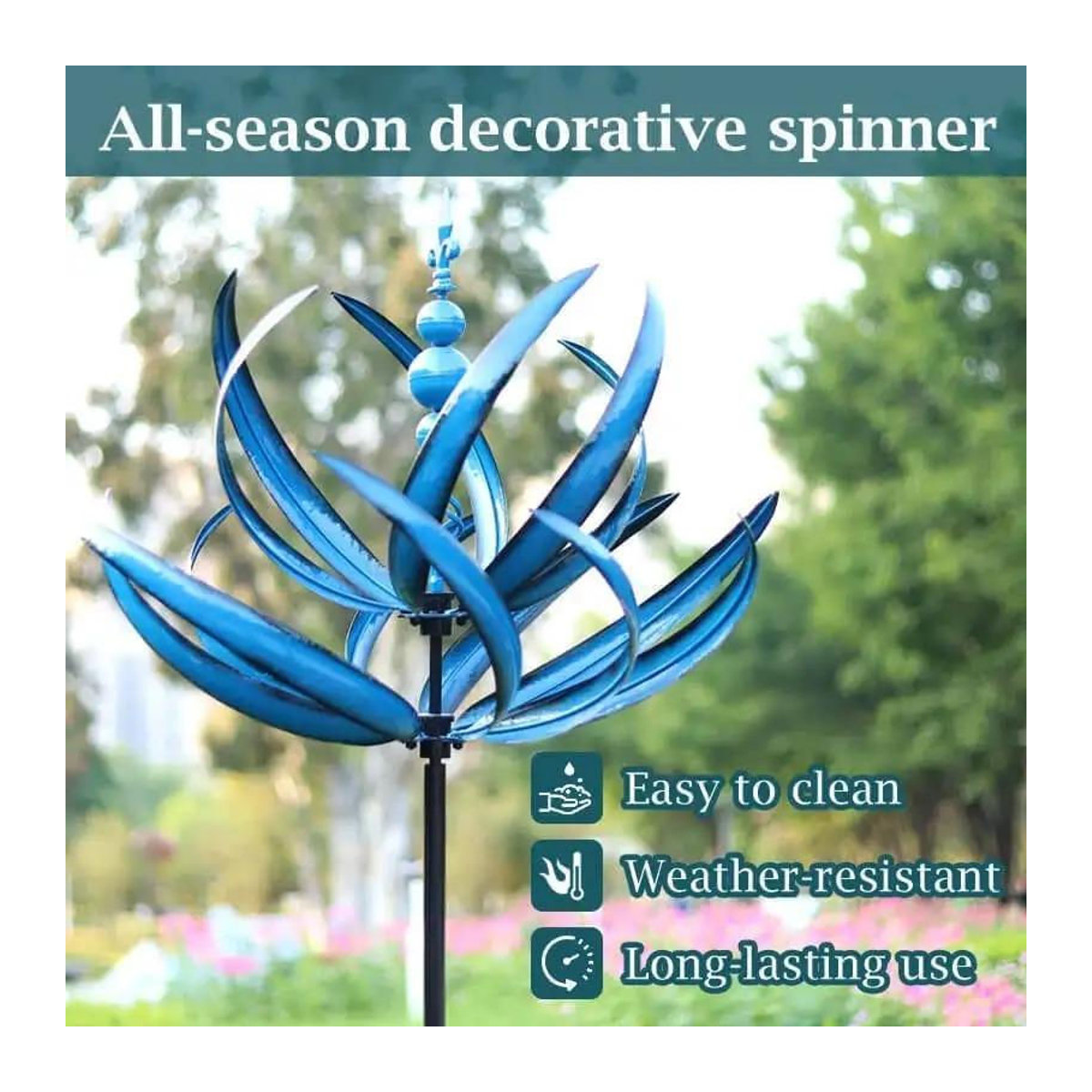 Harlow Windrad aus Metall als kinetische Skulptur und Gartendeko in Blau - Bild 3