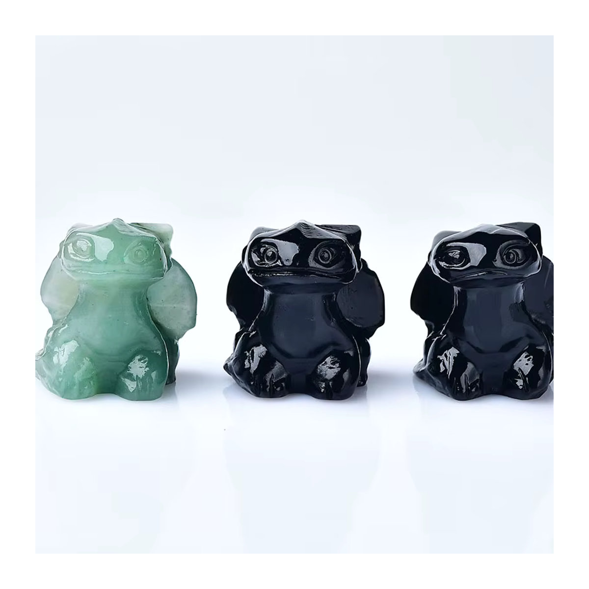 Harmonious Crystalloid Drachen-Figur aus handgeschnitztem Obsidian in Schwarz und Grün - Bild 2