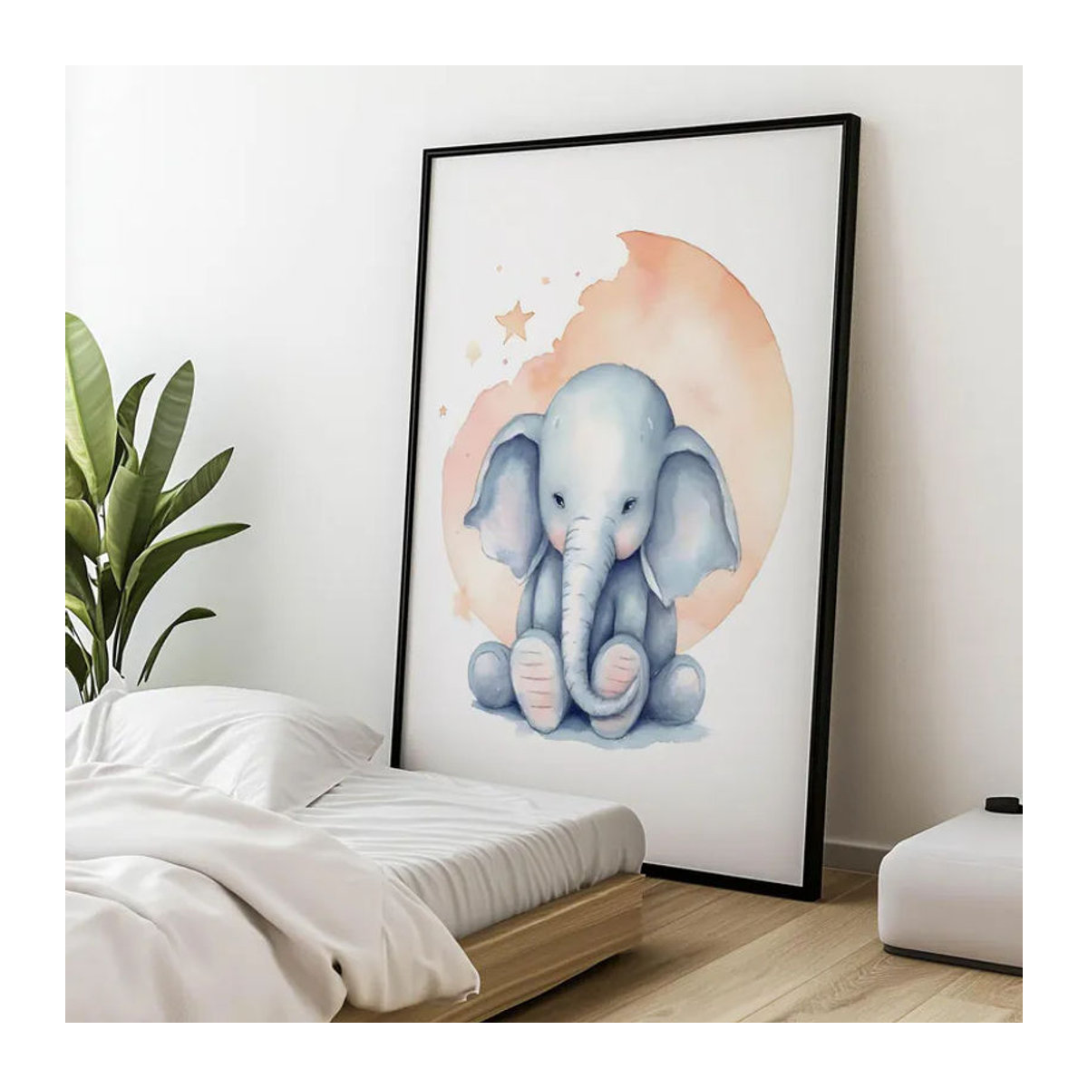 Harmony Posters Elefantentraum unter dem Mond Wandbild mit Aluminiumrahmen in Schwarz, B: 40 cm, H: 50 cm - Bild 2