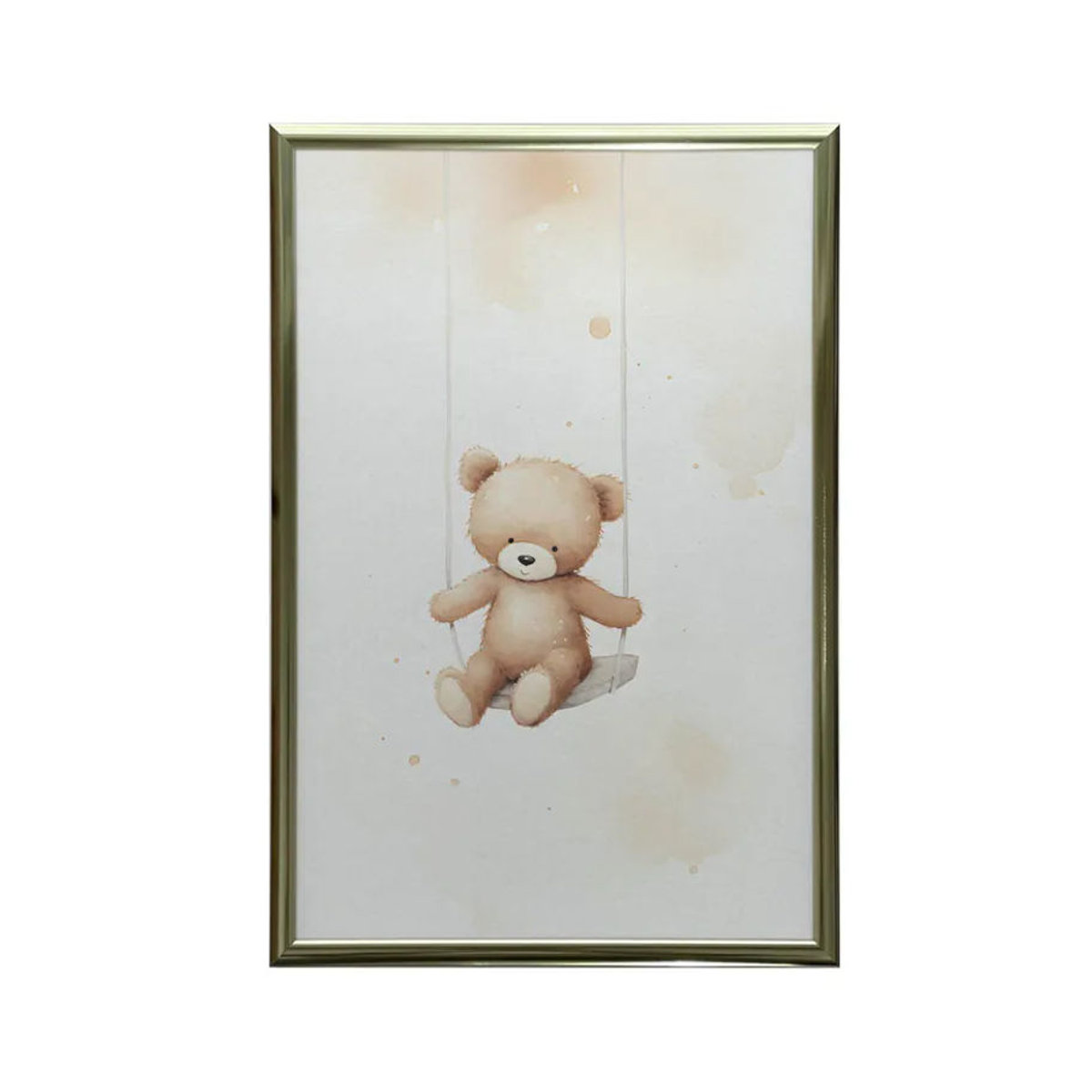 Harmony Posters Wandbild Teddybär auf Schaukel in Beige und Mehrfarbig mit goldenem Aluminiumrahmen, B: 50 cm, H: 70 cm - Bild 1