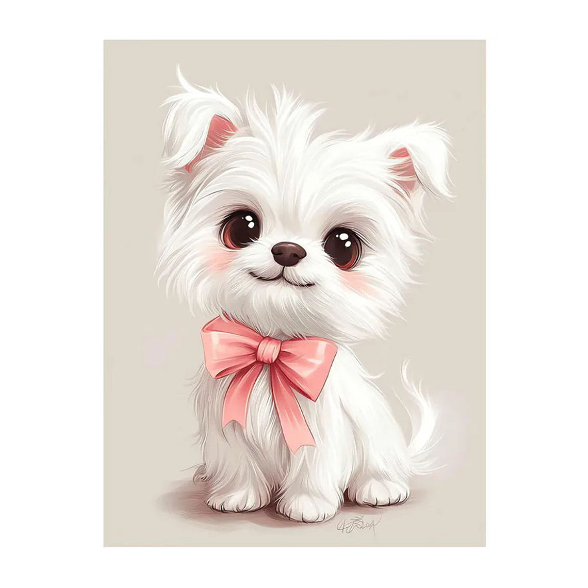 Harmony Posters Wandposter Niedlicher Hund mit Rosa Fliege in Schwarz und Weiß, B: 50 cm, H: 70 cm, mit schwarzem Metallrahmen - Bild 1