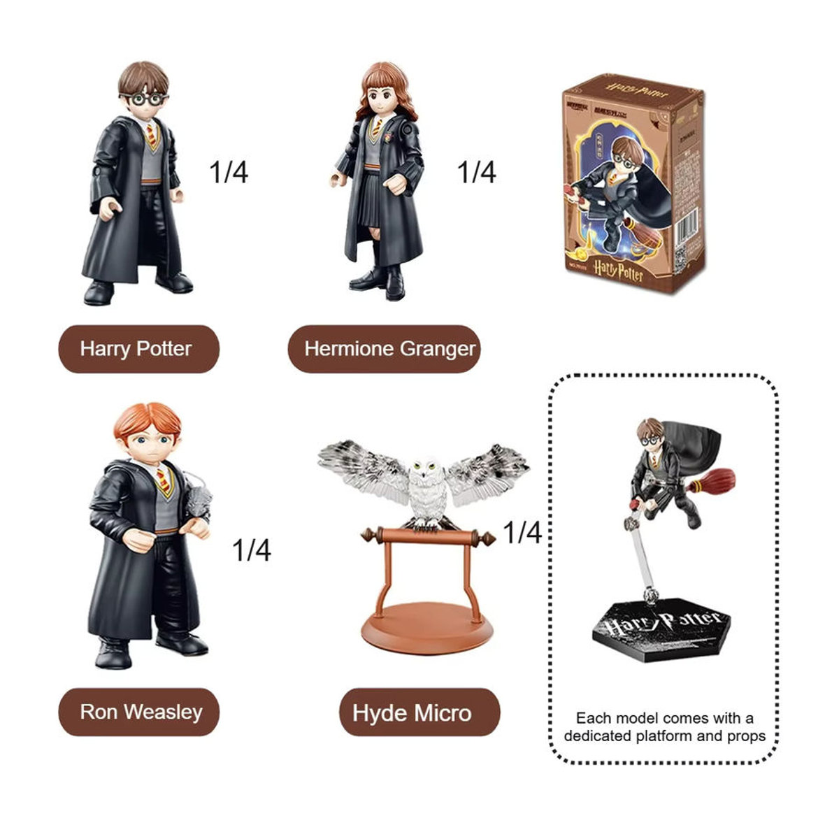 Harry Potter Blind Box Figuren Set von Bandai mit Hermine, Ron und Hedwig, mehrfarbige Sammelfiguren aus Kunststoff zur Dekoration - Bild 2