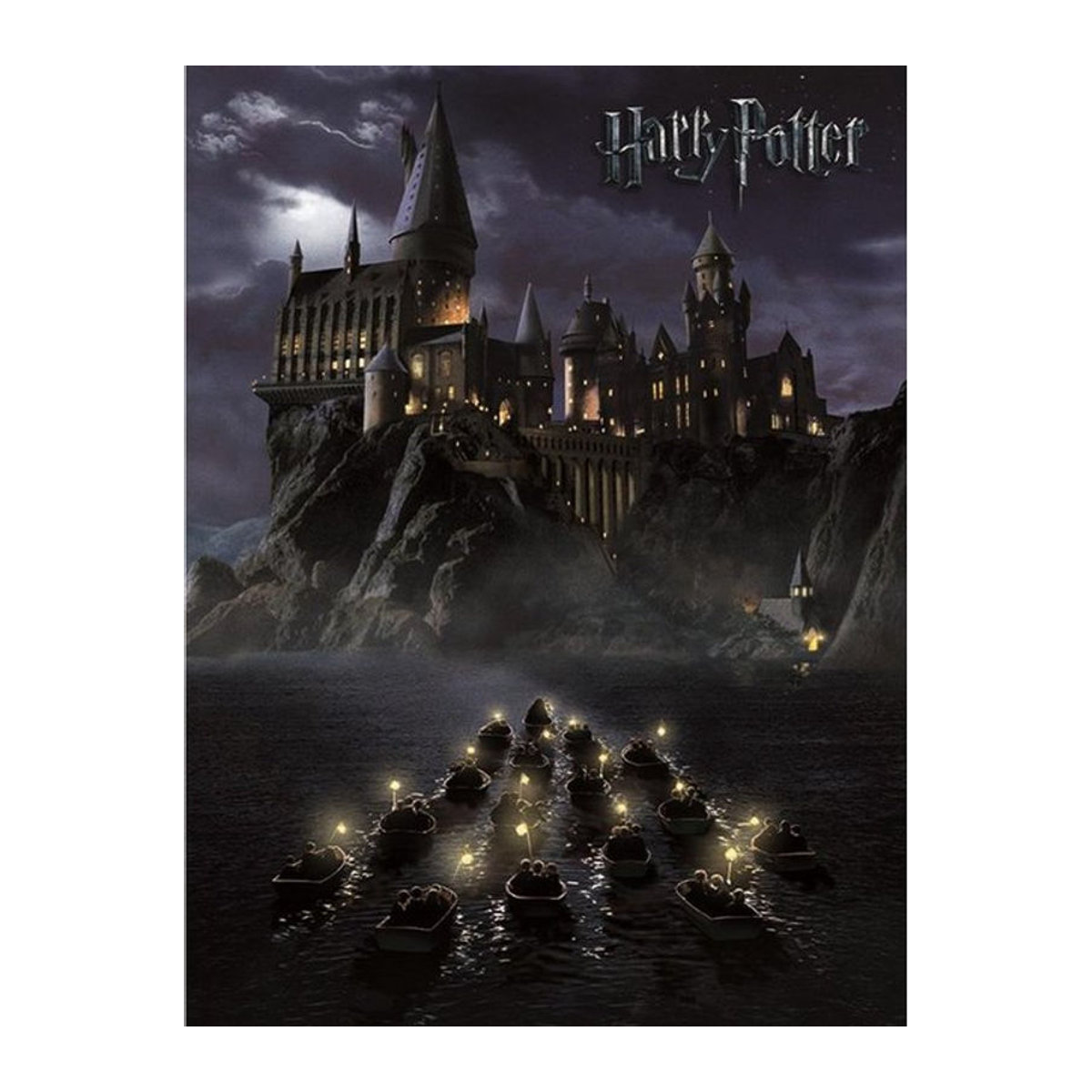 Harry Potter Hogwarts Leinwanddruck mit Logo und Landschaft in Grau und Mehrfarbig, B/H: 50 x 50 cm - Bild 1