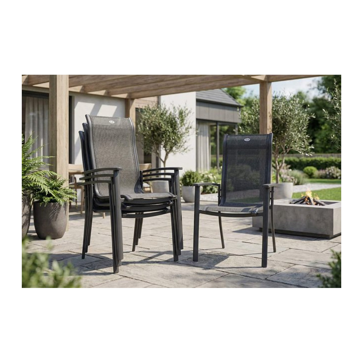 Hartman 4er Set Alice Comfort Stapelsessel in xerix/anthrazit aus Alu und Textilene, H x B x T: 107 x 68 x 65 cm - Bild 1