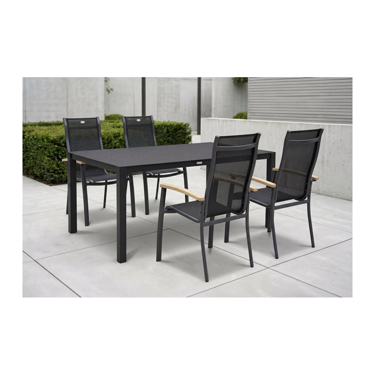 Hartman Alice Garten-Essgruppe in Anthrazit mit Teakholz und Aluminium, 6-teiliges Gartenmöbel-Set mit Tisch und 4 Stapelsesseln, B/T: 160 x 95 cm - Bild 1