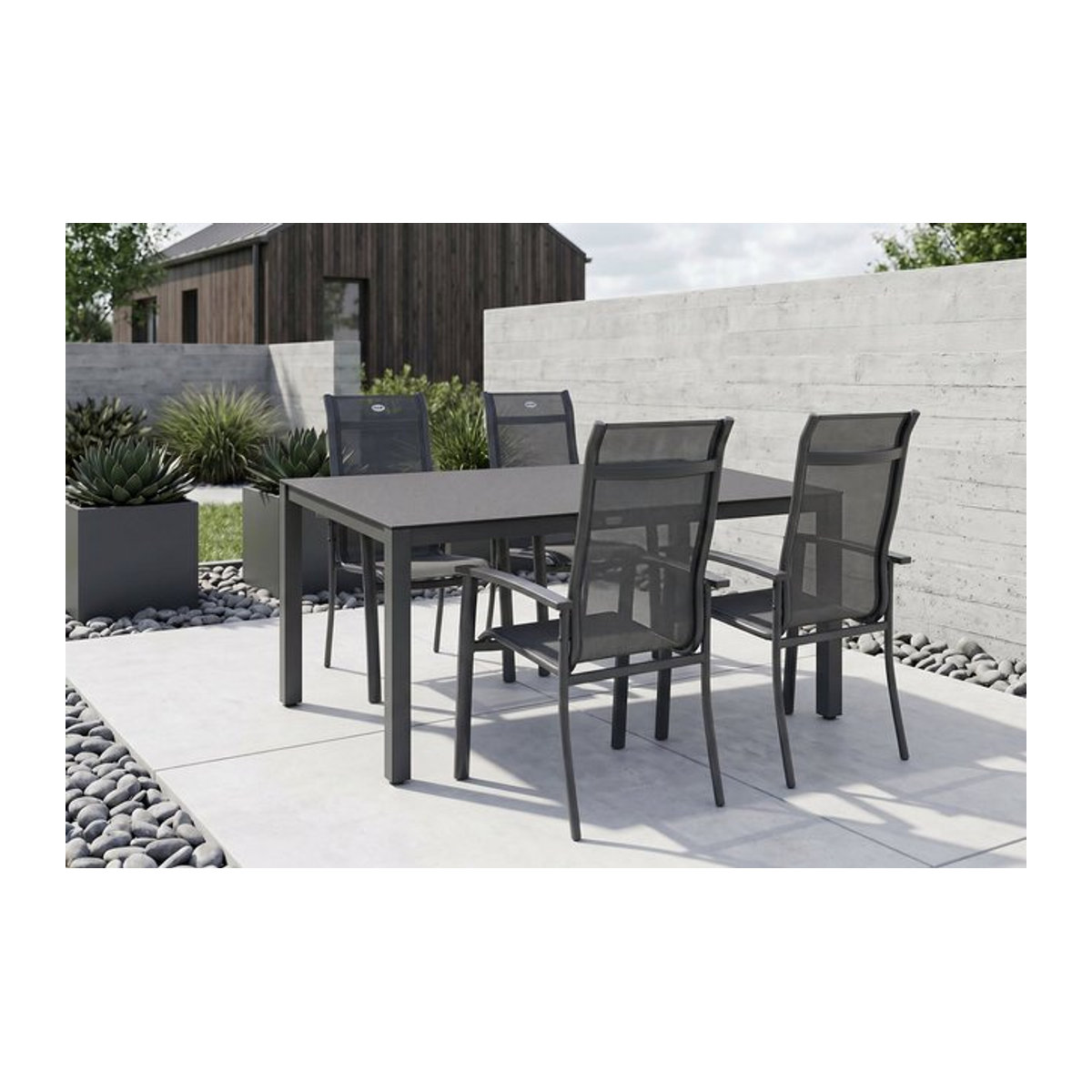 Hartman Alice Garten-Essgruppe in Xerix/Anthrazit mit 4 Stapelsesseln, B/T: 160 x 95 cm - Bild 1