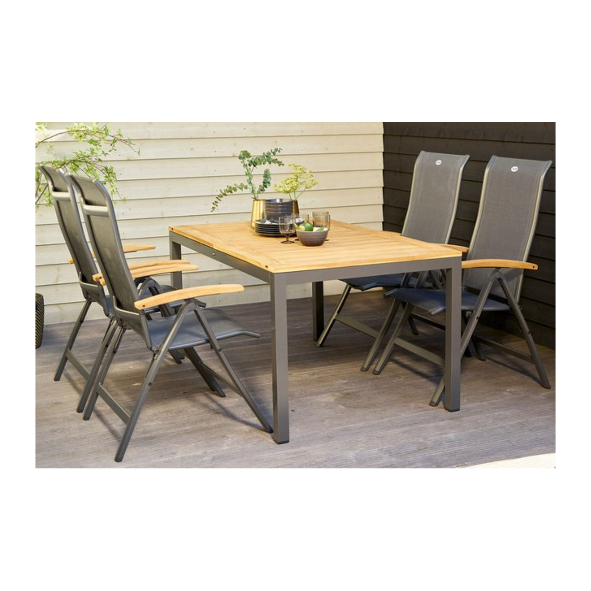 Hartman Alice/South Wales Garten-Essgruppe in Natur mit 4 Klappstühlen aus Aluminium, Teak und Textil, B/T/H: 150 x 210 x 90 cm - Bild 1