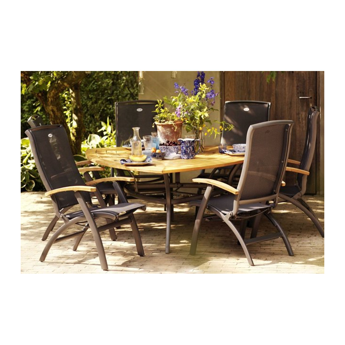 Hartman Da Vinci Garten-Essgruppe aus Aluminium und Teak in Anthrazit und Natur mit 6 Hochlehnern, B/T/H: 170 x 170 x 170 cm - Bild 1