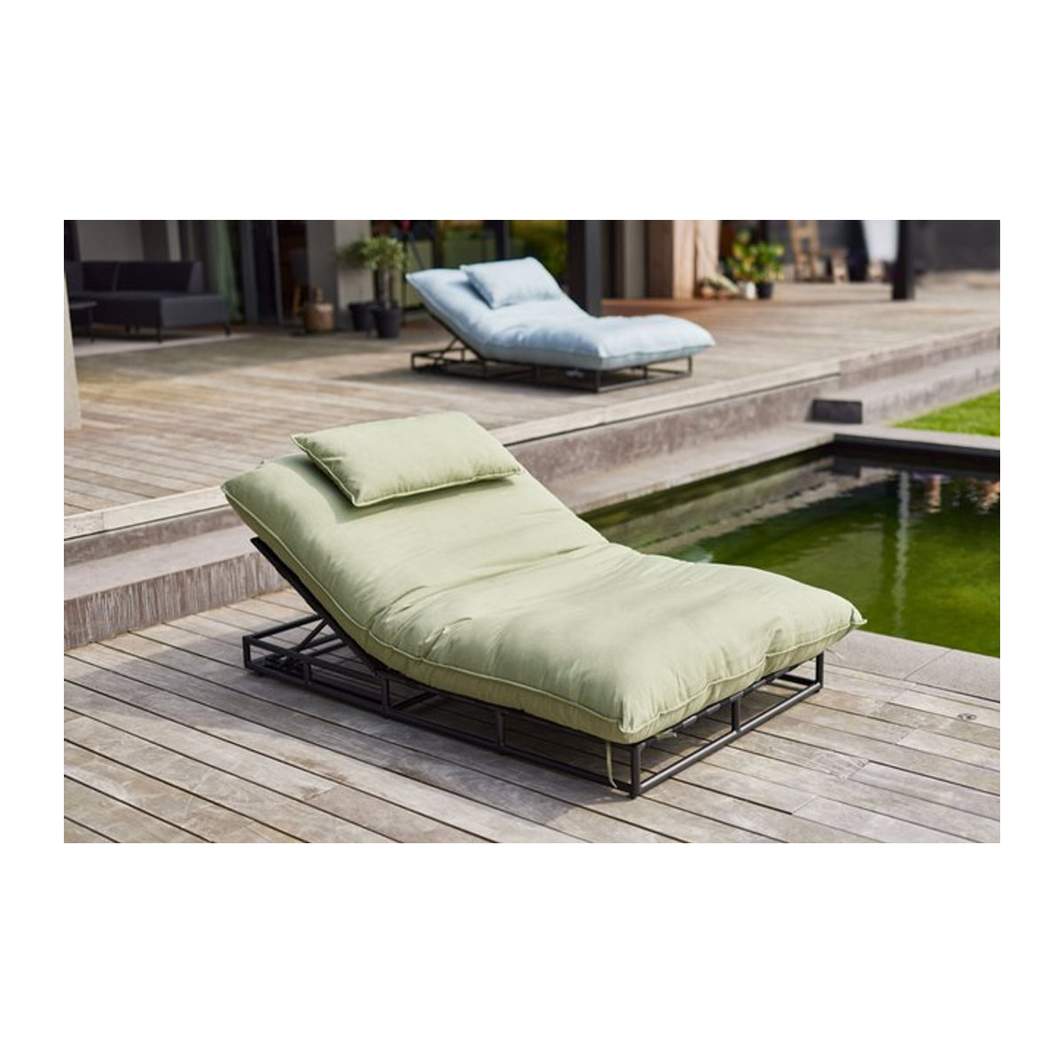 Hartman Emma Loungeliege in Schwarz/Grün mit verstellbarer Rückenlehne aus Aluminium und Sunbrella-Stoff, B/T/H: 196 x 125 x 41 cm - Bild 1