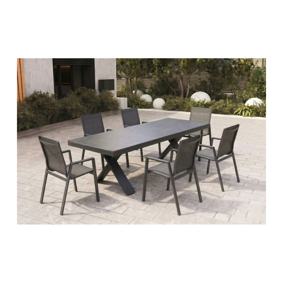 Hartman Garten-Essgruppe Xanadu Aruba in Xerix/Anthrazit aus Aluminium und Glaskeramik mit 6 Stapelsesseln, B/T/H: 280 x 220 x 100 cm - Bild 1