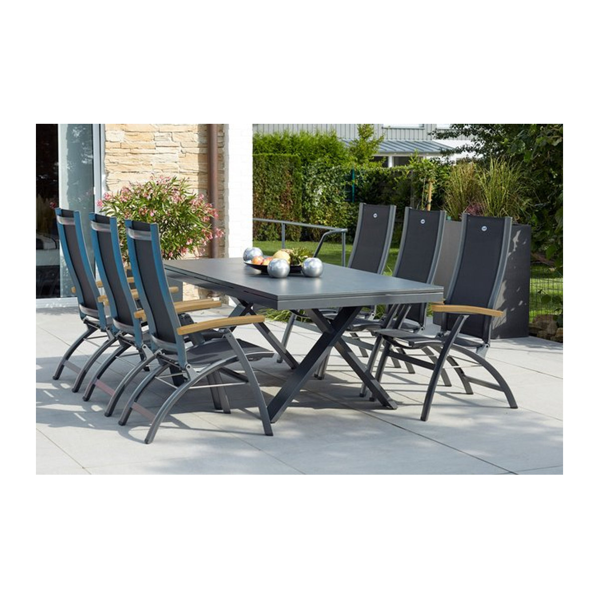Hartman Garten-Essgruppe Xanadu / Primo in xerix/natur mit 6 Klappstühlen, Aluminium, Teak und Glaskeramik - Bild 1