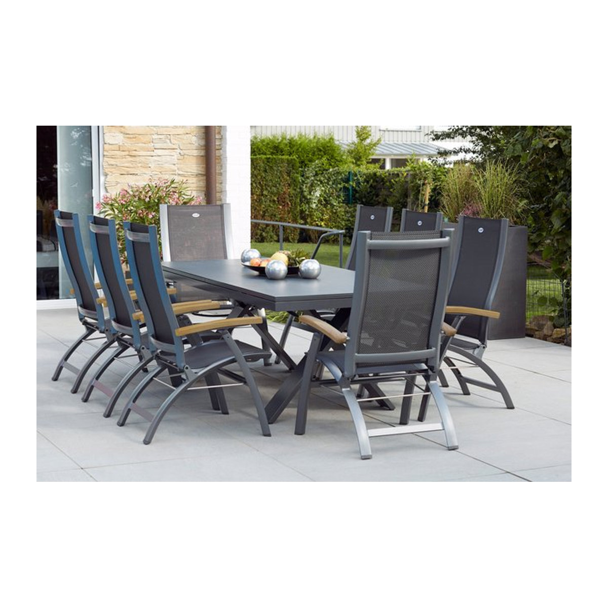 Hartman Garten-Essgruppe Xanadu / Primo in xerix/natur mit 8 Klappstühlen, Tisch B/T: 220 x 100 cm oder 280 x 100 cm, aus Alu, Teak und Glaskeramik - Bild 1