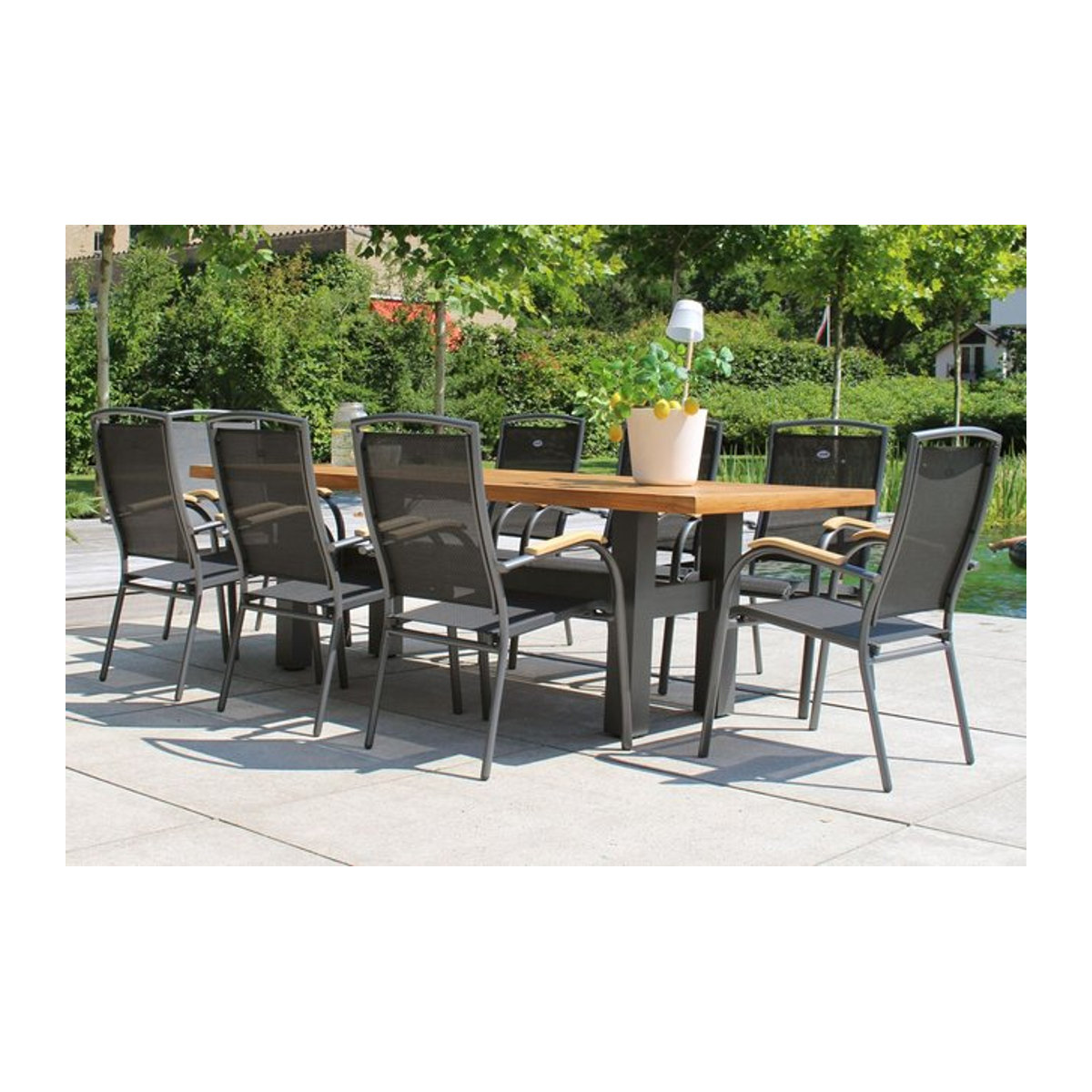 Hartman Garten-Essgruppe Yasmani/Raffaelo in Xerix, moderne Essgruppe aus Aluminium und Teakholz mit 8 Stapelsesseln, Farbe Anthrazit/Braun, B/T: 240 x 100 cm - Bild 1