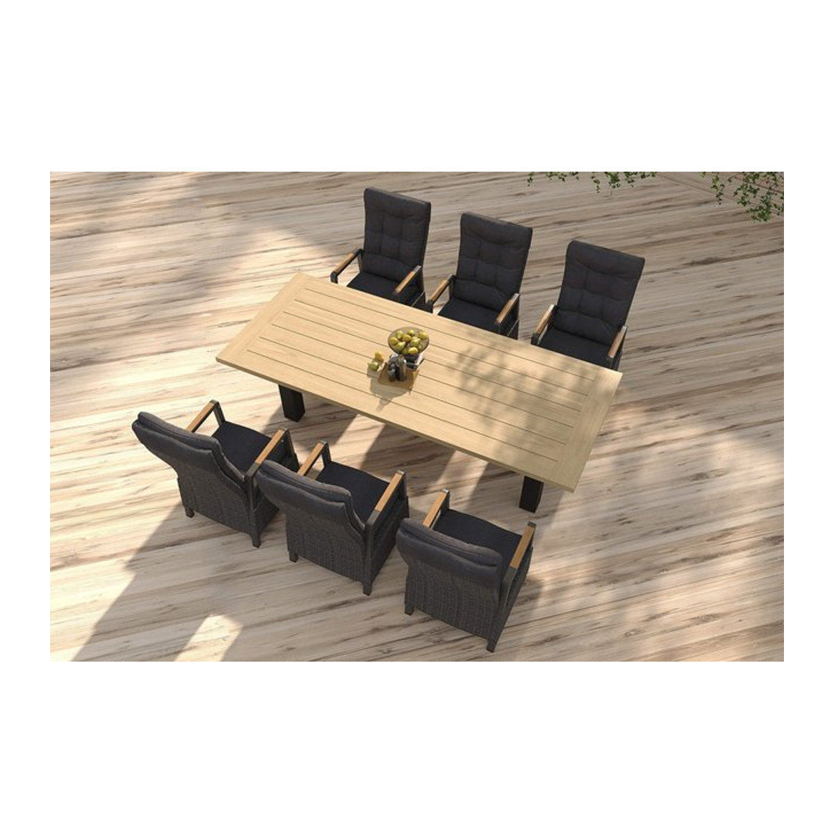 Hartman Nova Garten-Essgruppe aus Polyrattan und Aluminium mit 6 Sesseln, Anthrazit/Grau/Natur, B: 240 cm, T: 100 cm, mit Teak-Armlehnen und verstellbaren Rückenlehnen - Bild 1