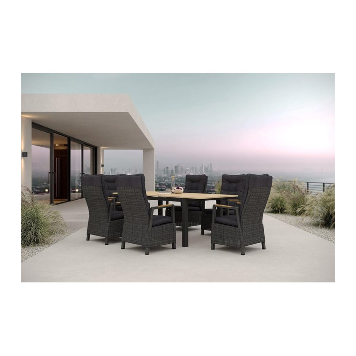 Hartman Nova Garten-Essgruppe aus Polyrattan und Aluminium mit 6 Sesseln, Anthrazit/Grau/Natur, Tisch B: 150 cm bis 210 cm, T: 90 cm, H: 73,5 cm - Bild 1