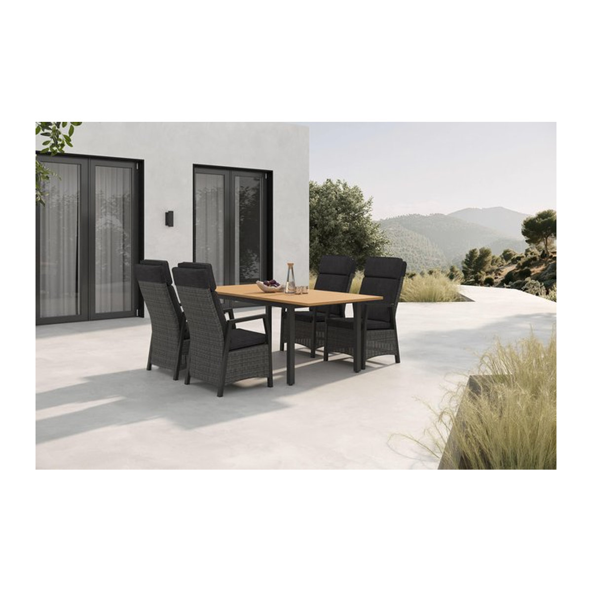 Hartman Nova Garten-Essgruppe mit ausziehbarem Tisch und 4 Sesseln, Anthrazit/Grau, aus Aluminium, Polyrattan und Teak - Bild 1