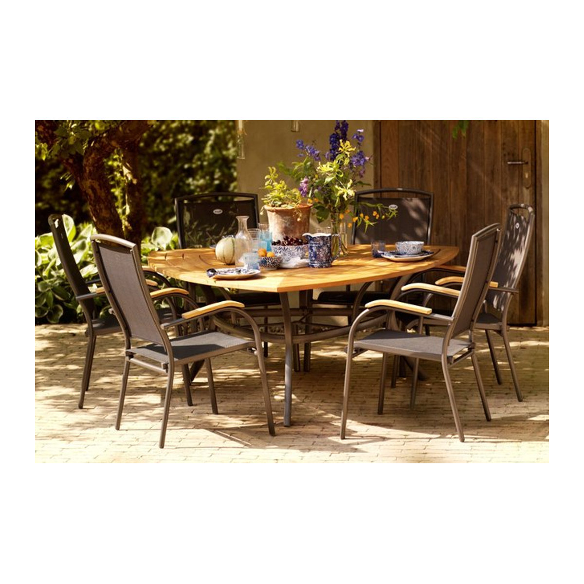 Hartman Raffaelo Garten-Essgruppe aus Aluminium und Teak in Anthrazit und Natur mit 6 Stapelsesseln, B/T/H: 170 x 170 x 71 cm - Bild 1