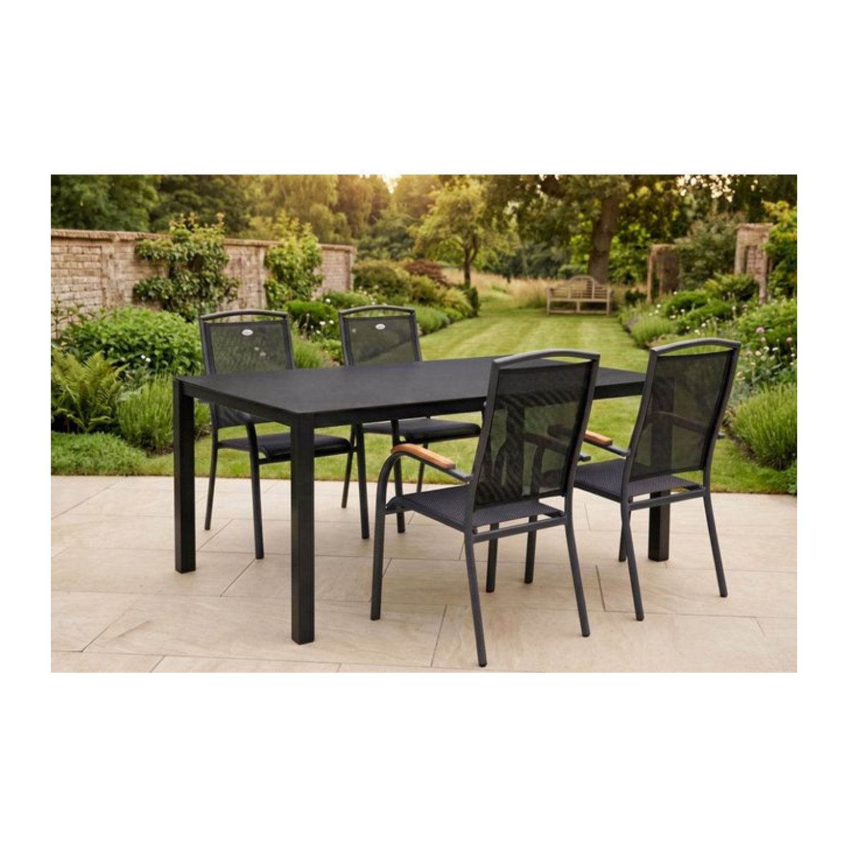 Hartman Raffaelo Garten-Essgruppe in Anthrazit mit 6 Sitzplätzen aus Aluminium, Teak und Spraystone, B: 160 cm, T: 95 cm - Bild 1