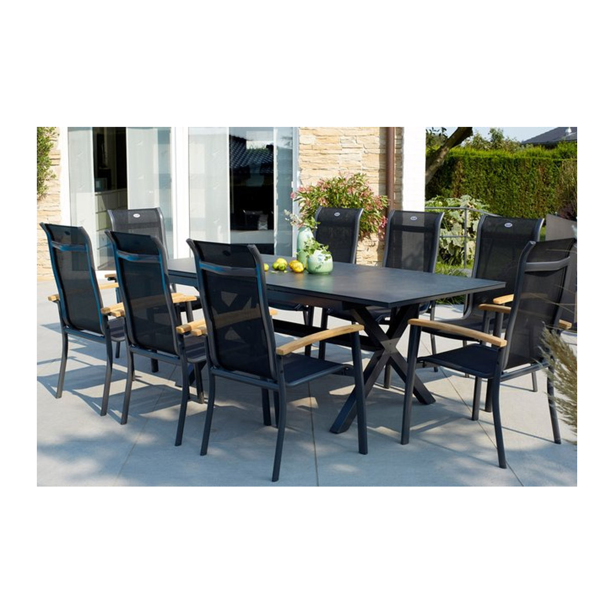 Hartman Xanadu Alice Garten-Essgruppe aus Aluminium, Teak und Glaskeramik in Xerix/Natur mit 8 Dining Sesseln und 4 Textilen, B/T/H: 160 x 100 cm bis 220 x 100 cm - Bild 1