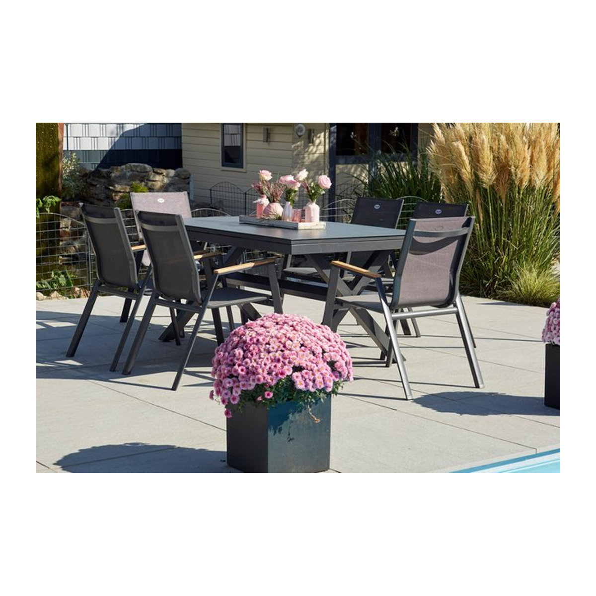 Hartman Xanadu Aruba Garten-Essgruppe aus Aluminium und Teak mit 6 Dining Sesseln in Xerix/Natur - Bild 1