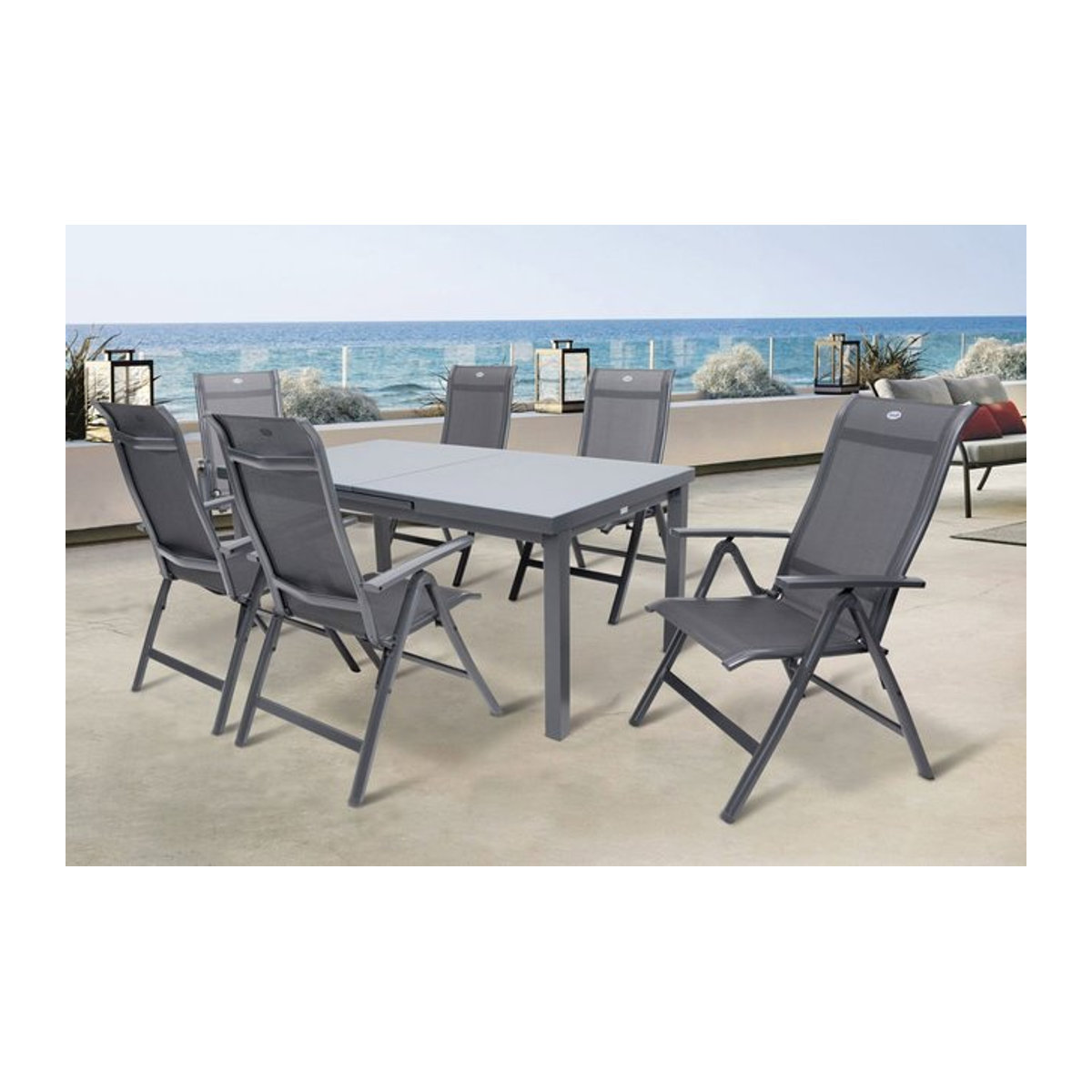 Hartmann Alice Comfort Garten-Essgruppe in Anthrazit, moderne Essgruppe aus Aluminium und Textilene mit Tisch und 6 Klappstühlen, Farbe: Anthrazit/Grau - Bild 1