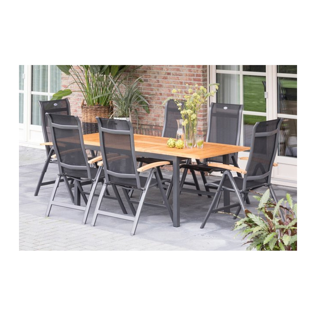 Hartmann Alice/South Wales Garten-Essgruppe in Xerix/Natur mit 6 Klappstühlen aus Alu, Teak und Textil, B/T/H: 210 x 150 x 90 cm - Bild 1