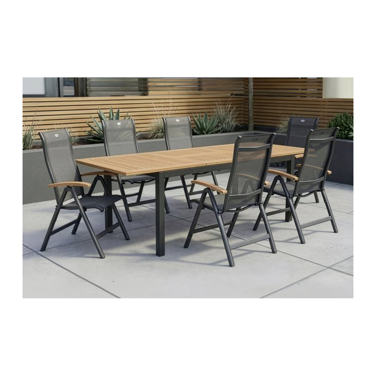 Hartmann Garten-Essgruppe aus Alu und Teakholz in Anthrazit für 6 Personen, B/T/H: 210 x 150 x 90 cm - Bild 1