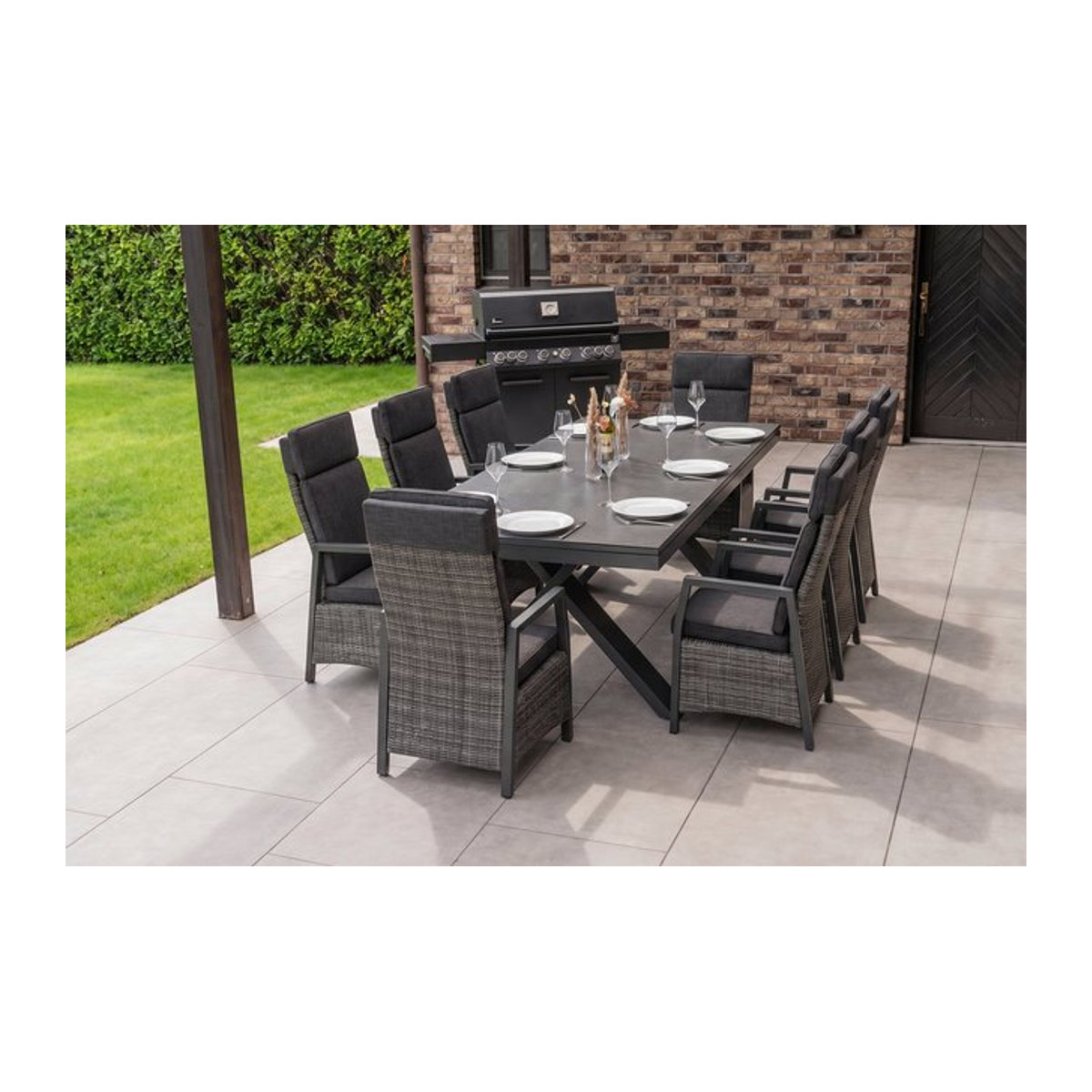 Hartmann Nova Garten-Essgruppe aus Alu, Polyrattan und Glaskeramik in Anthrazit/Grau mit ausziehbarem Tisch und verstellbaren Sesseln, B/T/H: 220/280 x 100 cm - Bild 1