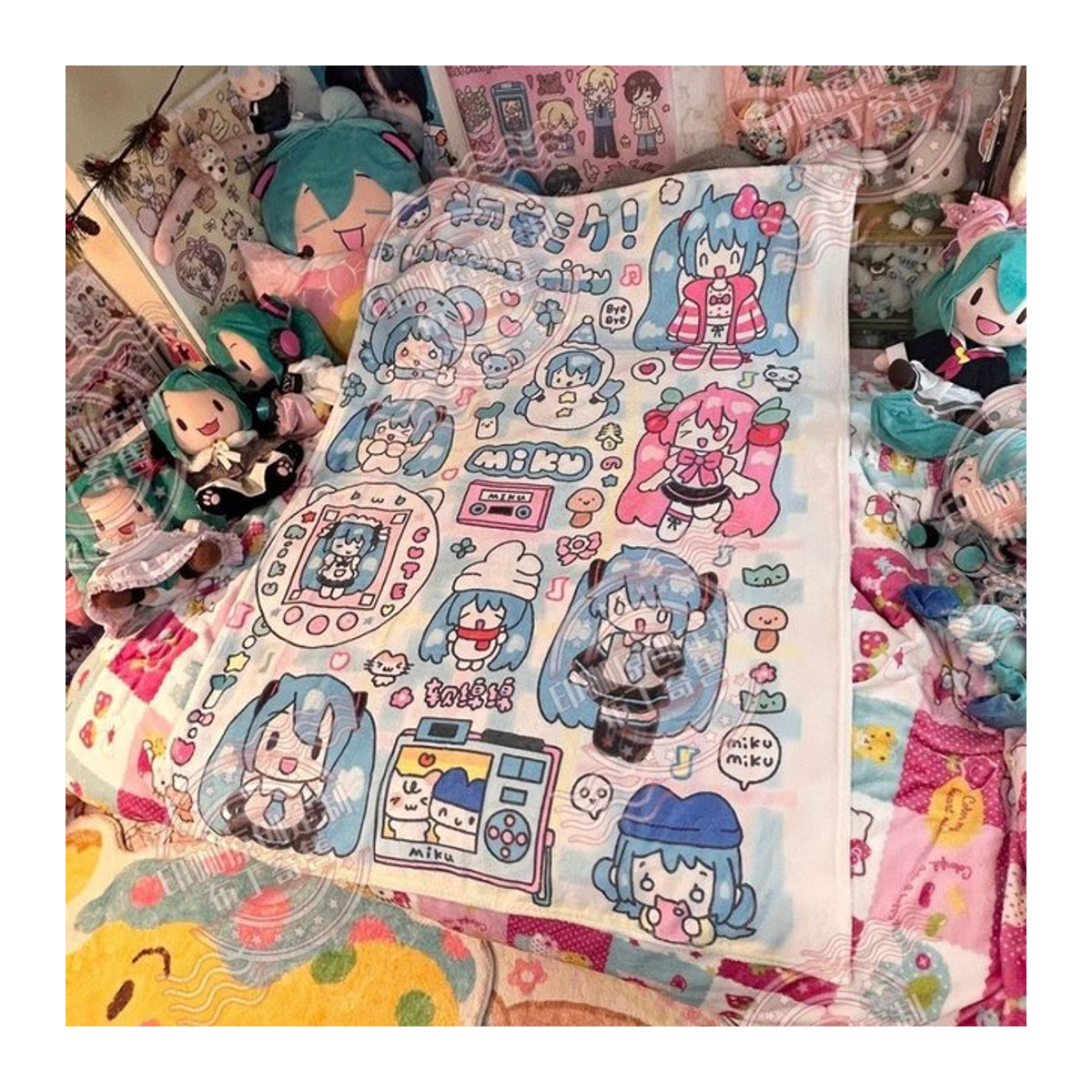 Hatsune Miku Anime Plüschdecke mit originellem Animationsdesign aus weichem Flanell für Sofa und Büro - Bild 1