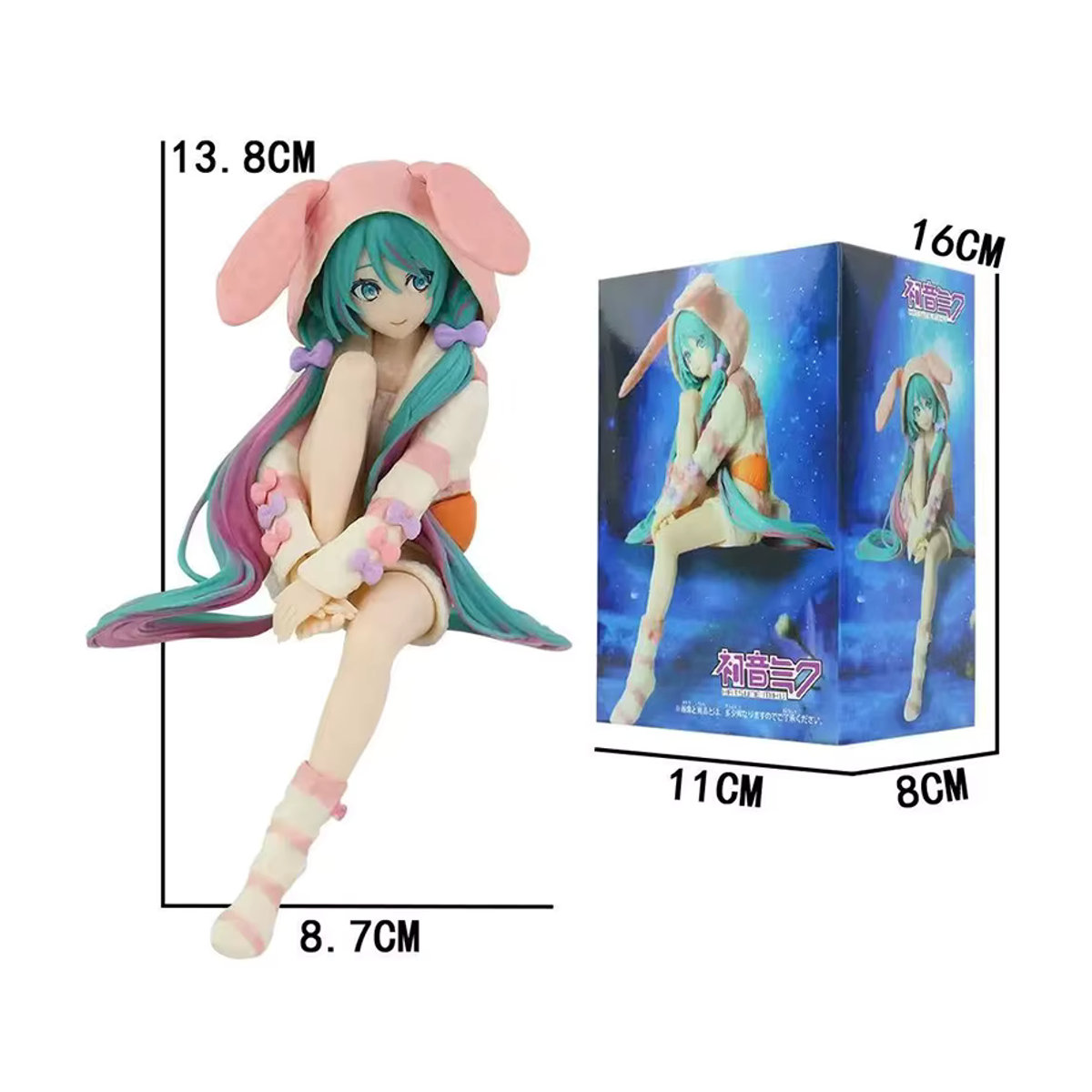 Hatsune Miku Noodle Stopper Figur im Hasenohren-Pyjama von Bandai, mehrfarbig, Höhe: 15 cm - Bild 2